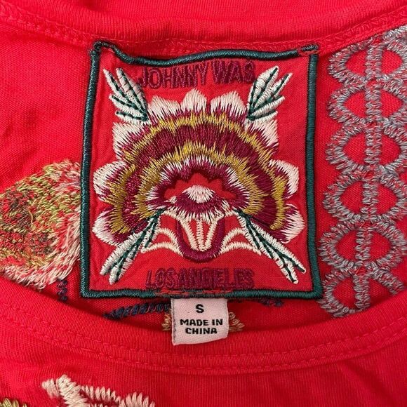 JOHNNY WAS Ellia Puff‎ Sleeve Tee , tangerine front back embroidered size - Picture 7 of 9